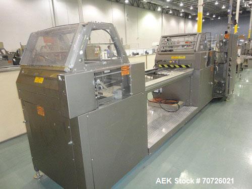 Used Alloyd Straight Line Blister Card Sealer, Model 13SL14284FE, Serial #2000-099. Manual load, max seal area is 14" x 28", typical speed is 20 per minute. Includes bar code scanner, VFD (variable s...