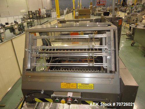 Used Alloyd Straight Line Blister Card Sealer, Model 13SL14284FE, Serial #2000-099. Manual load, max seal area is 14" x 28", typical speed is 20 per minute. Includes bar code scanner, VFD (variable s...