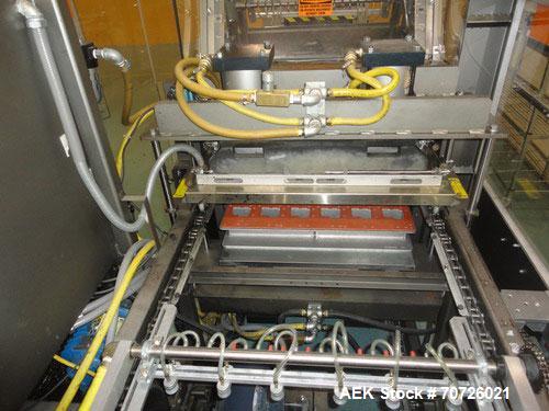 Used Alloyd Straight Line Blister Card Sealer, Model 13SL14284FE, Serial #2000-099. Manual load, max seal area is 14" x 28", typical speed is 20 per minute. Includes bar code scanner, VFD (variable s...