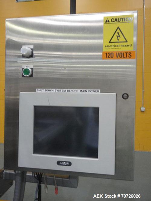 Used Alloyd Straight Line Blister Card Sealer, Model 13SL14284FE, Serial #97301. Manual load, max seal area is  14" x 28",  typical speed is 20 per minute, includes bar code scanner, VFD (variable sp...
