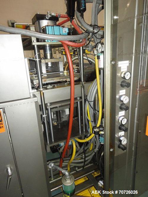 Used Alloyd Straight Line Blister Card Sealer, Model 13SL14284FE, Serial #97301. Manual load, max seal area is  14" x 28",  typical speed is 20 per minute, includes bar code scanner, VFD (variable sp...