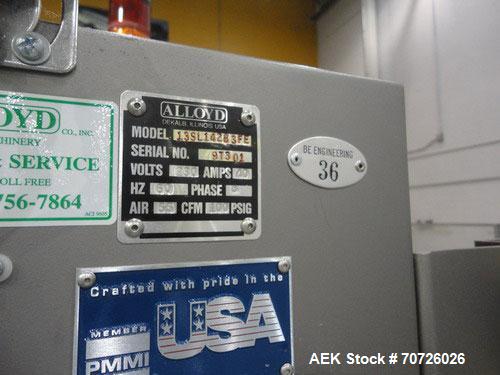 Used Alloyd Straight Line Blister Card Sealer, Model 13SL14284FE, Serial #97301. Manual load, max seal area is  14" x 28",  typical speed is 20 per minute, includes bar code scanner, VFD (variable sp...