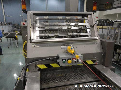 Used Alloyd Straight Line Blister Card Sealer, Model 155C1428, Serial #97302.  Manual load, max seal area is 14" x 28",  typical speed is 20 per minute, includes bar code scanner, VFD (variable speed...