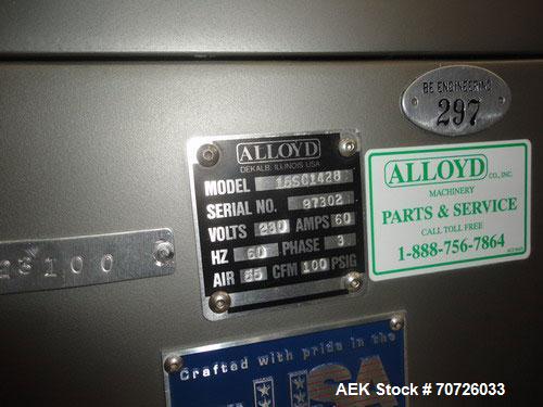 Used Alloyd Straight Line Blister Card Sealer, Model 155C1428, Serial #97302.  Manual load, max seal area is 14" x 28",  typical speed is 20 per minute, includes bar code scanner, VFD (variable speed...