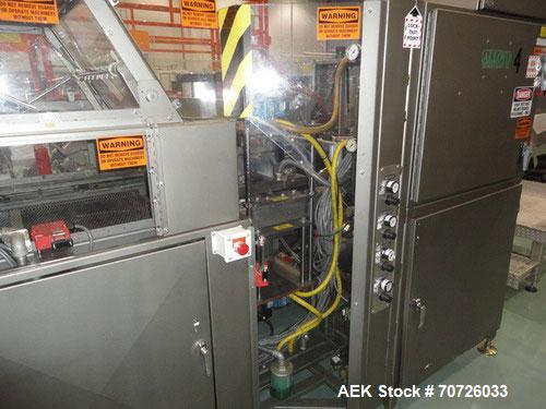Used Alloyd Straight Line Blister Card Sealer, Model 155C1428, Serial #97302.  Manual load, max seal area is 14" x 28",  typical speed is 20 per minute, includes bar code scanner, VFD (variable speed...