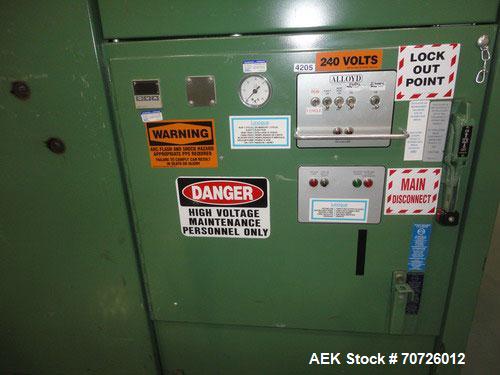 Used Alloyd Model 4S-1216 Four Station Rotary Blister Sealer. Capable of speeds 10 to 20 indexes per minute, indexes per minute multiplied by the number of packages per nesting tray. Package size max...