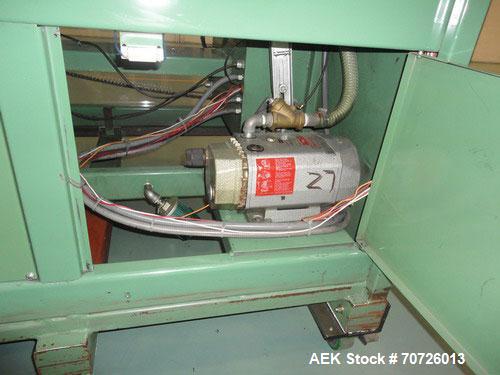 Used Alloyd Model 4S-1216 Four Station Rotary Blister Sealer. Capable of speeds 10 to 20 indexes per minute, indexes per minute multiplied by the number of packages per nesting tray. Package size max...