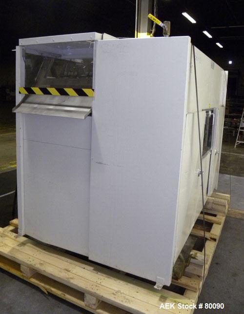 Used Alloyd Brands Four Station Rotary Blister Sealer, Model 4SM1216sn 93-824. Capable of speeds 10 to 20 indexes per minute, indexes per minute multiplied by the number of packages per nesting tray....