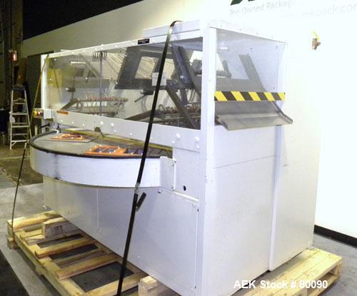 Used Alloyd Brands Four Station Rotary Blister Sealer, Model 4SM1216sn 93-824. Capable of speeds 10 to 20 indexes per minute, indexes per minute multiplied by the number of packages per nesting tray....