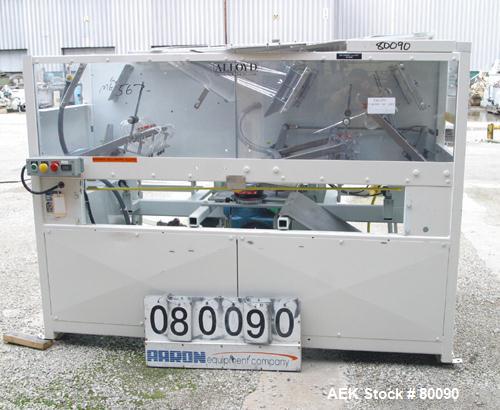 Used Alloyd Brands Four Station Rotary Blister Sealer, Model 4SM1216sn 93-824. Capable of speeds 10 to 20 indexes per minute, indexes per minute multiplied by the number of packages per nesting tray....