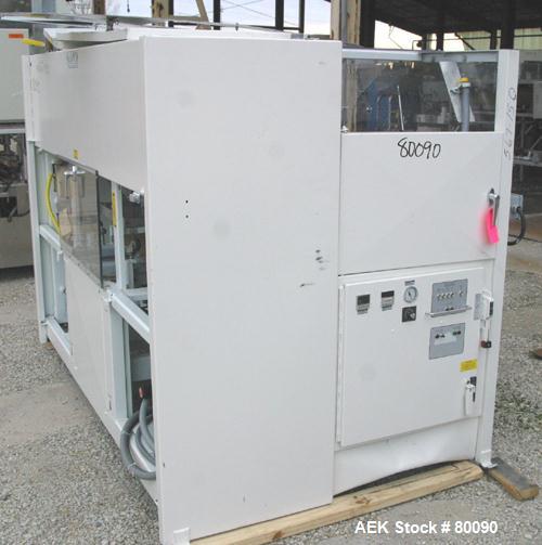 Used Alloyd Brands Four Station Rotary Blister Sealer, Model 4SM1216sn 93-824. Capable of speeds 10 to 20 indexes per minute, indexes per minute multiplied by the number of packages per nesting tray....