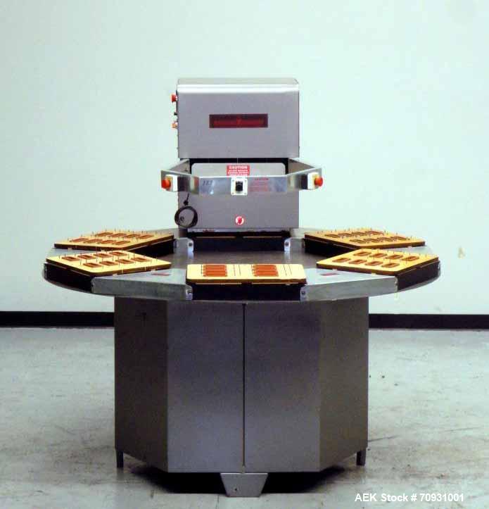 Used Visual Packaging System Model SDS6C (6) Station Semi-Automatic Rotary Blister Sealer. Has 14" x 18" Seal Area, 3-1/4" Blister Depth, Seal Pressure of 2,900 lbs. @ 100psi, and Variable Cycle Spee...