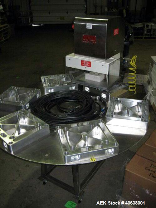 Used Visual Thermoforming six station rotary blister sealer, model D-S-6-F. 51" diameter turntable. 12” x 14” (30 cm x 35 cm) seal area. Blister depth 3 ¼” (8.26 cm) standard, seal pressure 2,000 lbs...