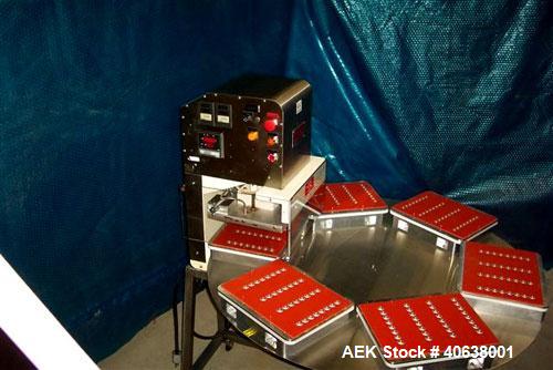 Used Visual Thermoforming six station rotary blister sealer, model D-S-6-F. 51" diameter turntable. 12” x 14” (30 cm x 35 cm) seal area. Blister depth 3 ¼” (8.26 cm) standard, seal pressure 2,000 lbs...