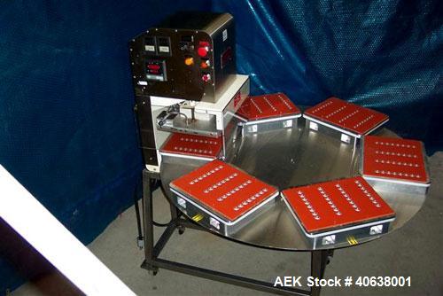 Used Visual Thermoforming six station rotary blister sealer, model D-S-6-F. 51" diameter turntable. 12” x 14” (30 cm x 35 cm) seal area. Blister depth 3 ¼” (8.26 cm) standard, seal pressure 2,000 lbs...
