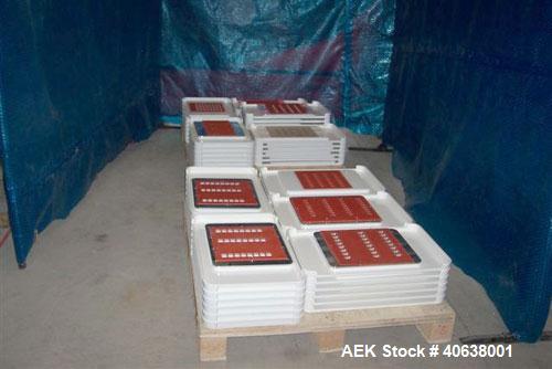Used Visual Thermoforming six station rotary blister sealer, model D-S-6-F. 51" diameter turntable. 12” x 14” (30 cm x 35 cm) seal area. Blister depth 3 ¼” (8.26 cm) standard, seal pressure 2,000 lbs...