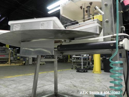 Used Visual Thermoforming Six Station Rotary Blister Sealer, model D-S-6-F. 51'' diameter turntable. 12” x 14” (30 cm x 35 cm) seal area. Blister depth 3 ¼” (8.26 cm) standard, seal pressure 2,000 lb...