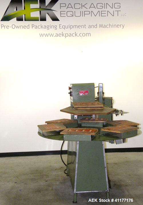 Used Visual Thermoforming Rotary Blister Sealer, Model DS-6A, carbon steel. (6) 12" x 14" seal area. Blister depth up to 3-1/2". Seal pressure 2000 pounds at 100 psi. Temperature range 0 to 600 deg F...