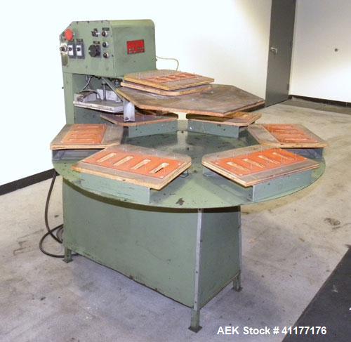 Used Visual Thermoforming Rotary Blister Sealer, Model DS-6A, carbon steel. (6) 12" x 14" seal area. Blister depth up to 3-1/2". Seal pressure 2000 pounds at 100 psi. Temperature range 0 to 600 deg F...