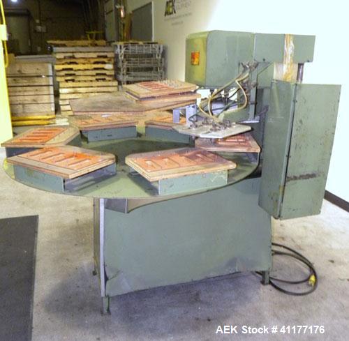 Used Visual Thermoforming Rotary Blister Sealer, Model DS-6A, carbon steel. (6) 12" x 14" seal area. Blister depth up to 3-1/2". Seal pressure 2000 pounds at 100 psi. Temperature range 0 to 600 deg F...