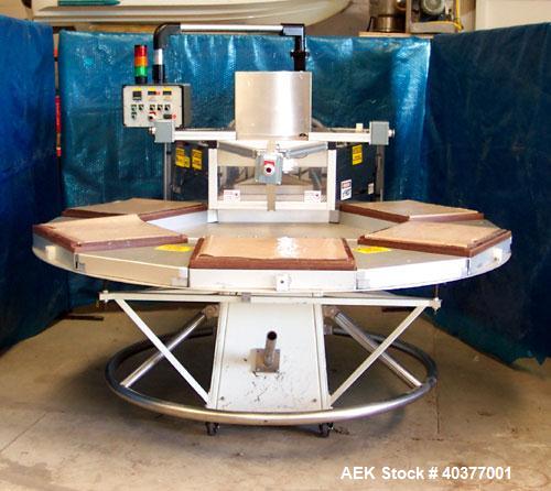 Used Visual Packaging Thermoforming Six Station Rotary Blister Sealer, model ESDS-6. Approximately 78” diameter turntable, 18" x 22" ( 45.7 cm x 56 cm ) seal area. Seal pressure 5000 lbs @ 100 psi (2...