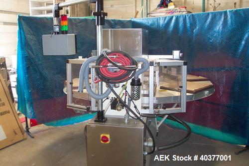 Used Visual Packaging Thermoforming Six Station Rotary Blister Sealer, model ESDS-6. Approximately 78” diameter turntable, 18" x 22" ( 45.7 cm x 56 cm ) seal area. Seal pressure 5000 lbs @ 100 psi (2...