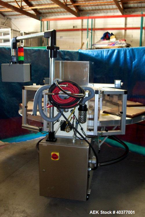 Used Visual Packaging Thermoforming Six Station Rotary Blister Sealer, model ESDS-6. Approximately 78” diameter turntable, 18" x 22" ( 45.7 cm x 56 cm ) seal area. Seal pressure 5000 lbs @ 100 psi (2...