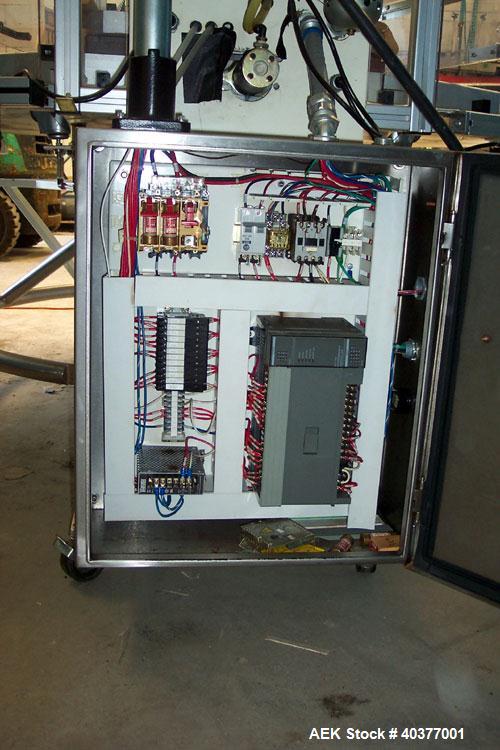 Used Visual Packaging Thermoforming Six Station Rotary Blister Sealer, model ESDS-6. Approximately 78” diameter turntable, 18" x 22" ( 45.7 cm x 56 cm ) seal area. Seal pressure 5000 lbs @ 100 psi (2...