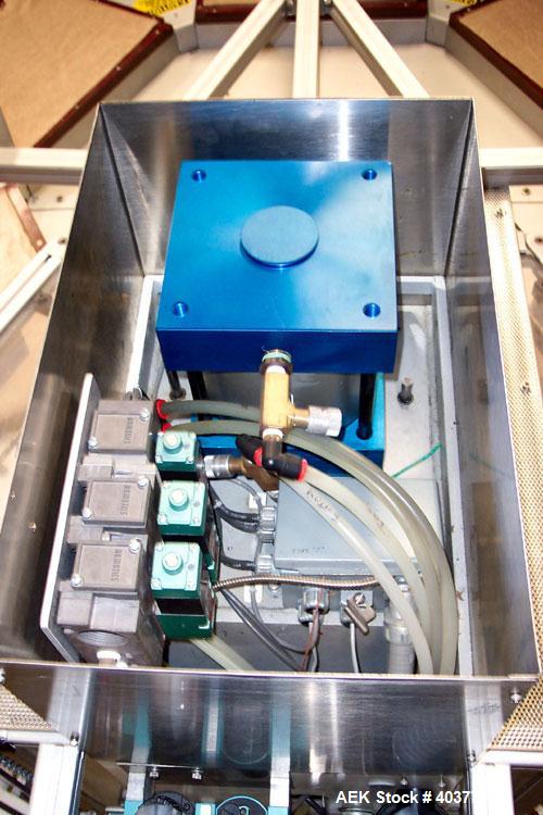 Used Visual Packaging Thermoforming Six Station Rotary Blister Sealer, model ESDS-6. Approximately 78” diameter turntable, 18" x 22" ( 45.7 cm x 56 cm ) seal area. Seal pressure 5000 lbs @ 100 psi (2...
