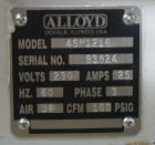 Used Alloyd Brands Four Station Rotary Blister Sealer, Model 4SM1216sn 93-824. Capable of speeds 10 to 20 indexes per minute, indexes per minute multiplied by the number of packages per nesting tray....