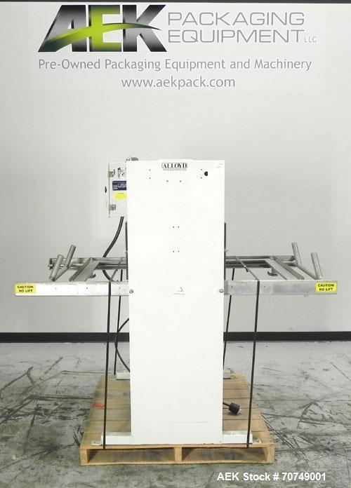 Used Alloyd Model 2SM1428 Shuttle Type Blister Sealer. Seal area 14" (wide) x 18" (long). Temperature range 0 - 800 deg Farenheit. Seal dwell range 0 - 15 seconds. 16 cfm @ 100 psi. 3/60/230V.