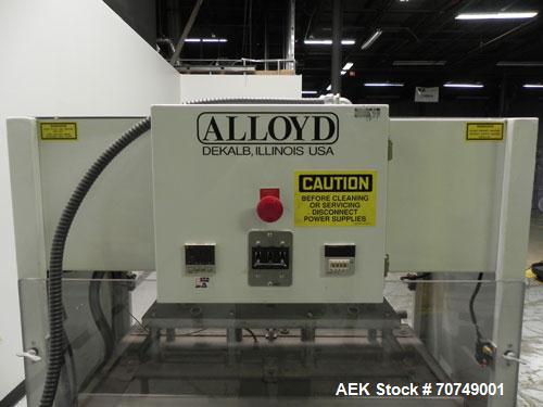 Used Alloyd Model 2SM1428 Shuttle Type Blister Sealer. Seal area 14" (wide) x 18" (long). Temperature range 0 - 800 deg Farenheit. Seal dwell range 0 - 15 seconds. 16 cfm @ 100 psi. 3/60/230V.