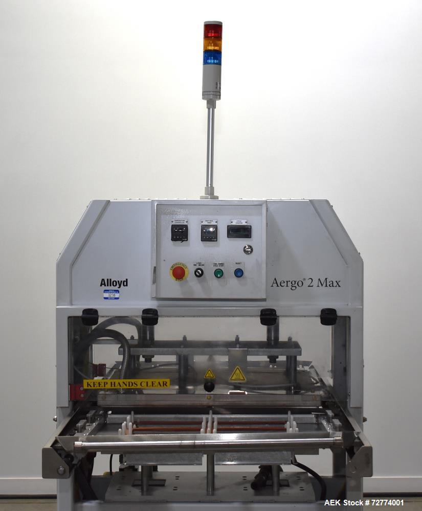 Used Alloyd Aergo 2 Plus Semi Automatic Shuttle Style Blister Sealer. Capable of speeds up to 8 cycles per minute. Sealing capacity: 14" x 28". Temperature range: Ambient - 550 degrees F. Two station...