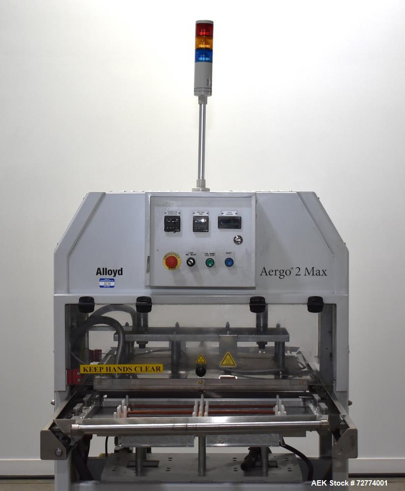 Used- Alloyd Aergo 2 Plus Semi Automatic Shuttle Style Blister Sealer. Capable of speeds up to 8 cycles per minute. Sealing ...