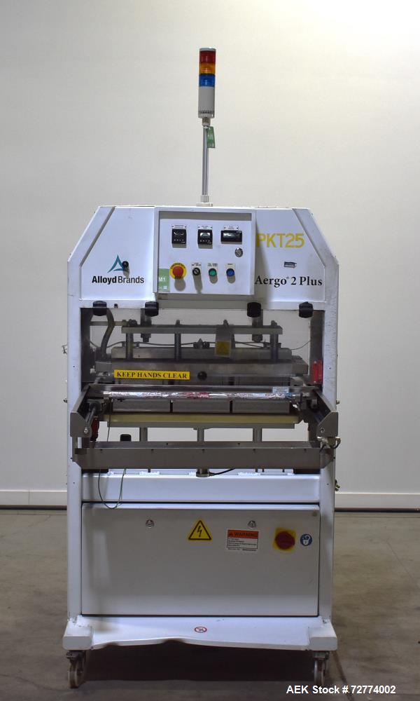 Used- Alloyd Aergo 2 Plus Semi Automatic Shuttle Style Blister Sealer. Capable of speeds up to 8 cycles per minute. Sealing ...