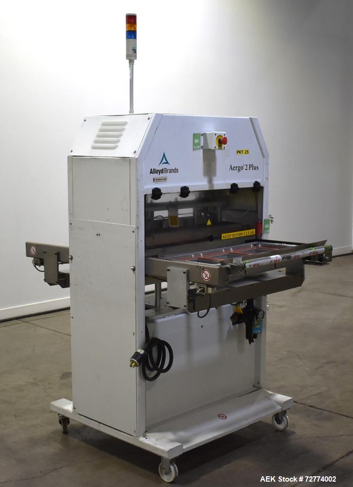 Used- Alloyd Aergo 2 Plus Semi Automatic Shuttle Style Blister Sealer. Capable of speeds up to 8 cycles per minute. Sealing ...