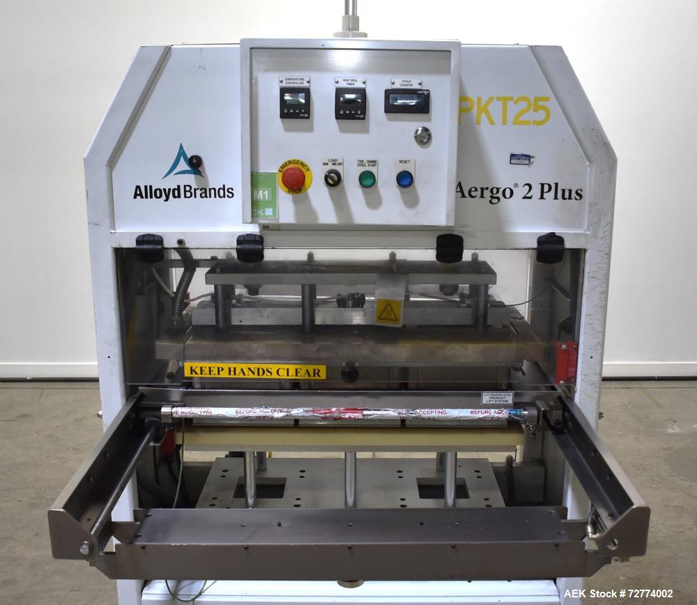 Used- Alloyd Aergo 2 Plus Semi Automatic Shuttle Style Blister Sealer. Capable of speeds up to 8 cycles per minute. Sealing ...