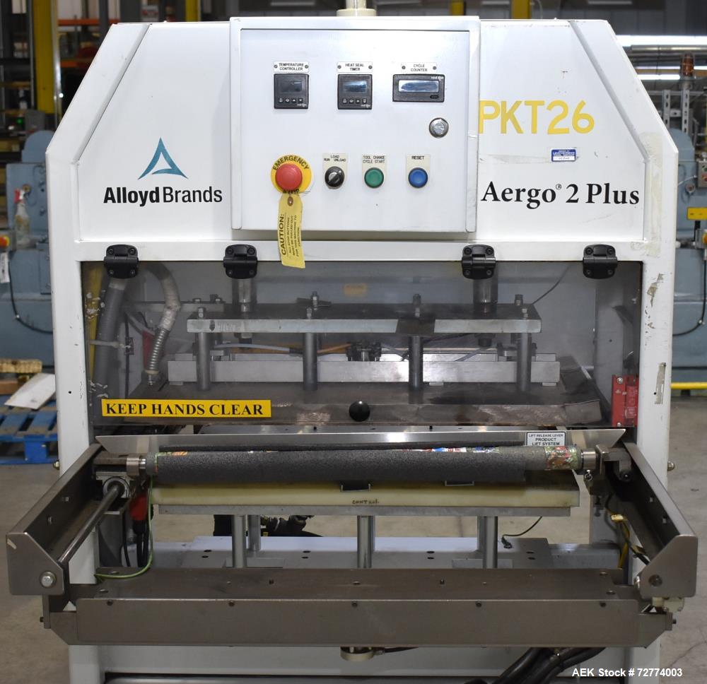 Used- Alloyd Aergo 2 Plus Semi Automatic Shuttle Style Blister Sealer. Capable of speeds up to 8 cycles per minute. Sealing ...