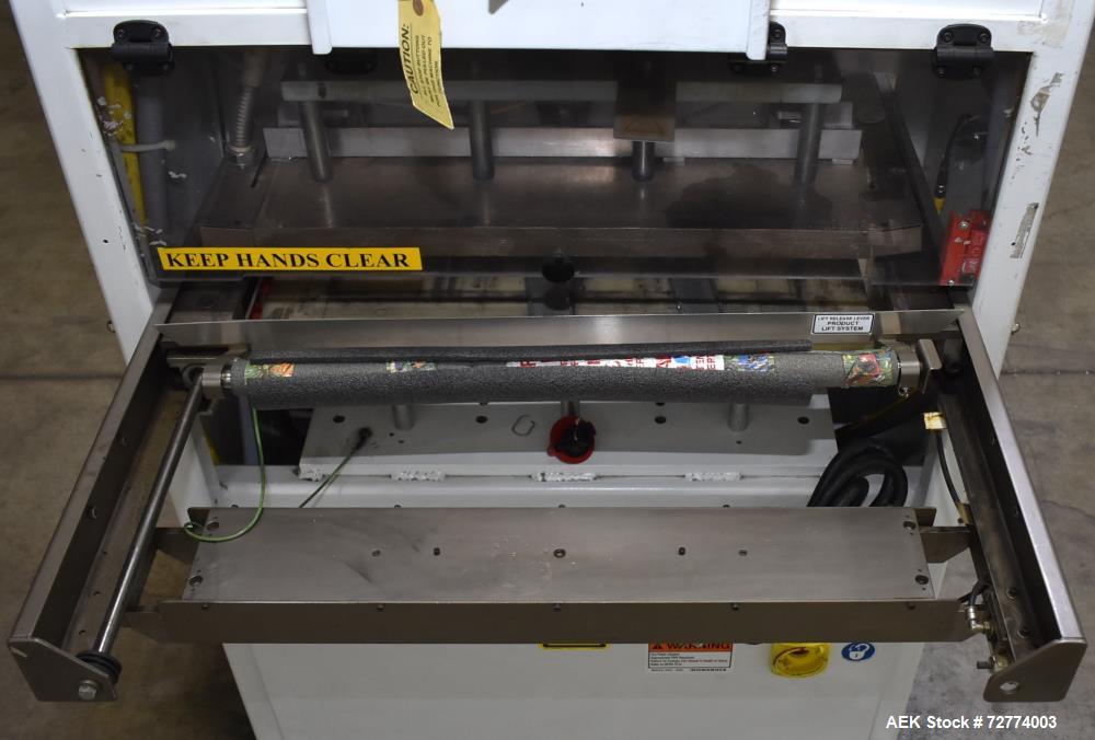 Used Alloyd Aergo 2 Plus Semi Automatic Shuttle Style Blister Sealer. Capable of speeds up to 8 cycles per minute. Sealing capacity: 14" x 28". Temperature range: Ambient - 550 degrees F. Two station...