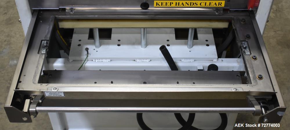 Used Alloyd Aergo 2 Plus Semi Automatic Shuttle Style Blister Sealer. Capable of speeds up to 8 cycles per minute. Sealing capacity: 14" x 28". Temperature range: Ambient - 550 degrees F. Two station...