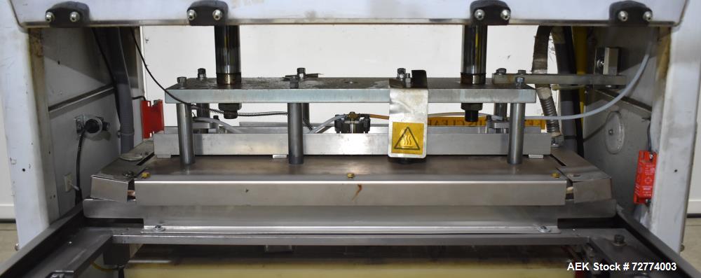 Used Alloyd Aergo 2 Plus Semi Automatic Shuttle Style Blister Sealer. Capable of speeds up to 8 cycles per minute. Sealing capacity: 14" x 28". Temperature range: Ambient - 550 degrees F. Two station...