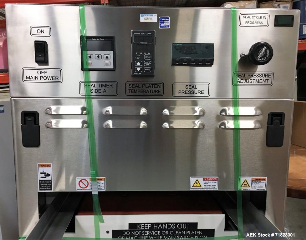 Used Belco Medical Tray Sealer, Model BM EL 2020. Max. seal size fixture 20 x 20". Max. tray depth 3 1/2". 50-300 Degrees F. 208-240 Volts; 1 phase; 25 Amps; 50/60 Hz. Max. input psi 125. 0.12 cubic ...