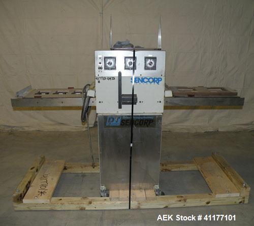 Used Sencorp F-20 Blister Sealer. Two station shuttle blister sealer has a 13" x 21" seal area. Maximum blister depth: 4.5". Cylinder size: 3.5".  Air requremets: 65 to 100 psi. Mounted on stand.