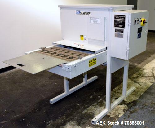 Used Sencorp 630 Blister Sealer.  Two station shuttle blister sealer has a 13" x 21" seal area.  Maximum blister depth: 4.5".  Cylinder size: 3.5".  Air requirements: 65 to 100 psi.  3/50/60 hz, 220V...