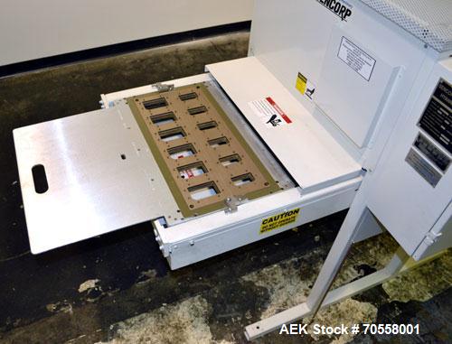 Used Sencorp 630 Blister Sealer.  Two station shuttle blister sealer has a 13" x 21" seal area.  Maximum blister depth: 4.5".  Cylinder size: 3.5".  Air requirements: 65 to 100 psi.  3/50/60 hz, 220V...