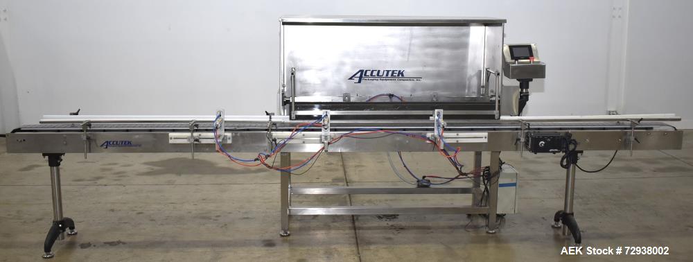 Used Accutek S/S (6) Head Automatic Pneumatic Bottle Washer / Rinser, Model 50BR1L02. Product Speed 60-90 CPM Depending on Container. Fill size range: 0.33oz - 16oz (10ml - 475ml). Bottle Gripper Ass...