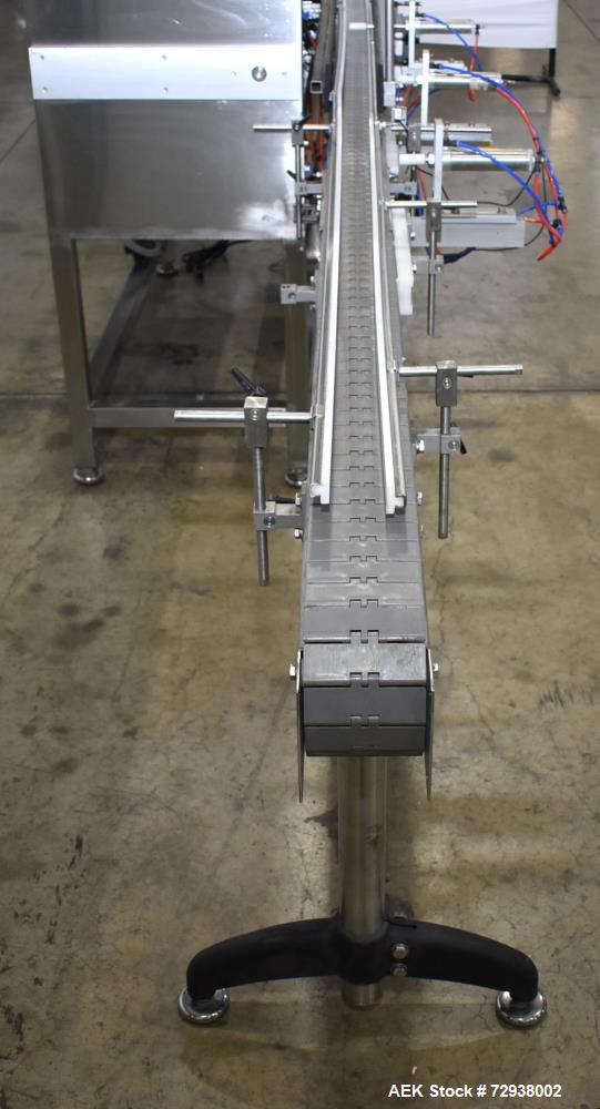 Used Accutek S/S (6) Head Automatic Pneumatic Bottle Washer / Rinser, Model 50BR1L02. Product Speed 60-90 CPM Depending on Container. Fill size range: 0.33oz - 16oz (10ml - 475ml). Bottle Gripper Ass...