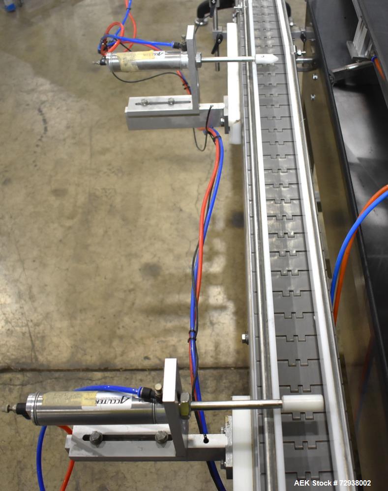 Used Accutek S/S (6) Head Automatic Pneumatic Bottle Washer / Rinser, Model 50BR1L02. Product Speed 60-90 CPM Depending on Container. Fill size range: 0.33oz - 16oz (10ml - 475ml). Bottle Gripper Ass...