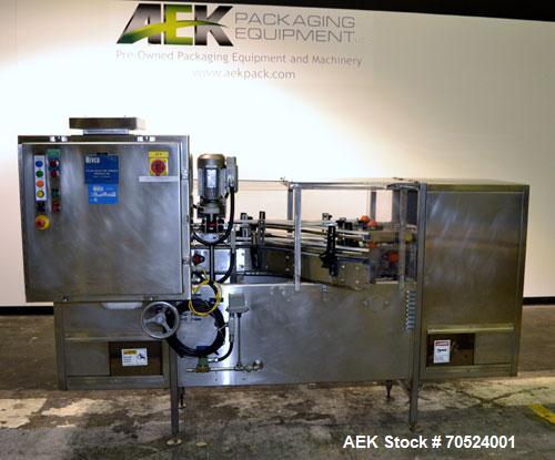 Used Bevco Model M150R Ionized Air Bottle Rinser. Machine can operate at speeds of up to 150 bottle per minute. Is a 2 speed function machine. Has vacuum manifold. Machine uses ionized air. 3/60/460V...