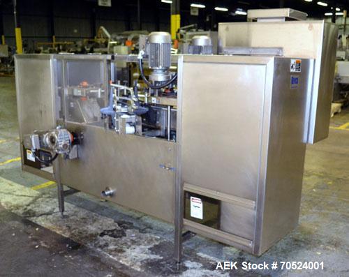 Used Bevco Model M150R Ionized Air Bottle Rinser. Machine can operate at speeds of up to 150 bottle per minute. Is a 2 speed function machine. Has vacuum manifold. Machine uses ionized air. 3/60/460V...